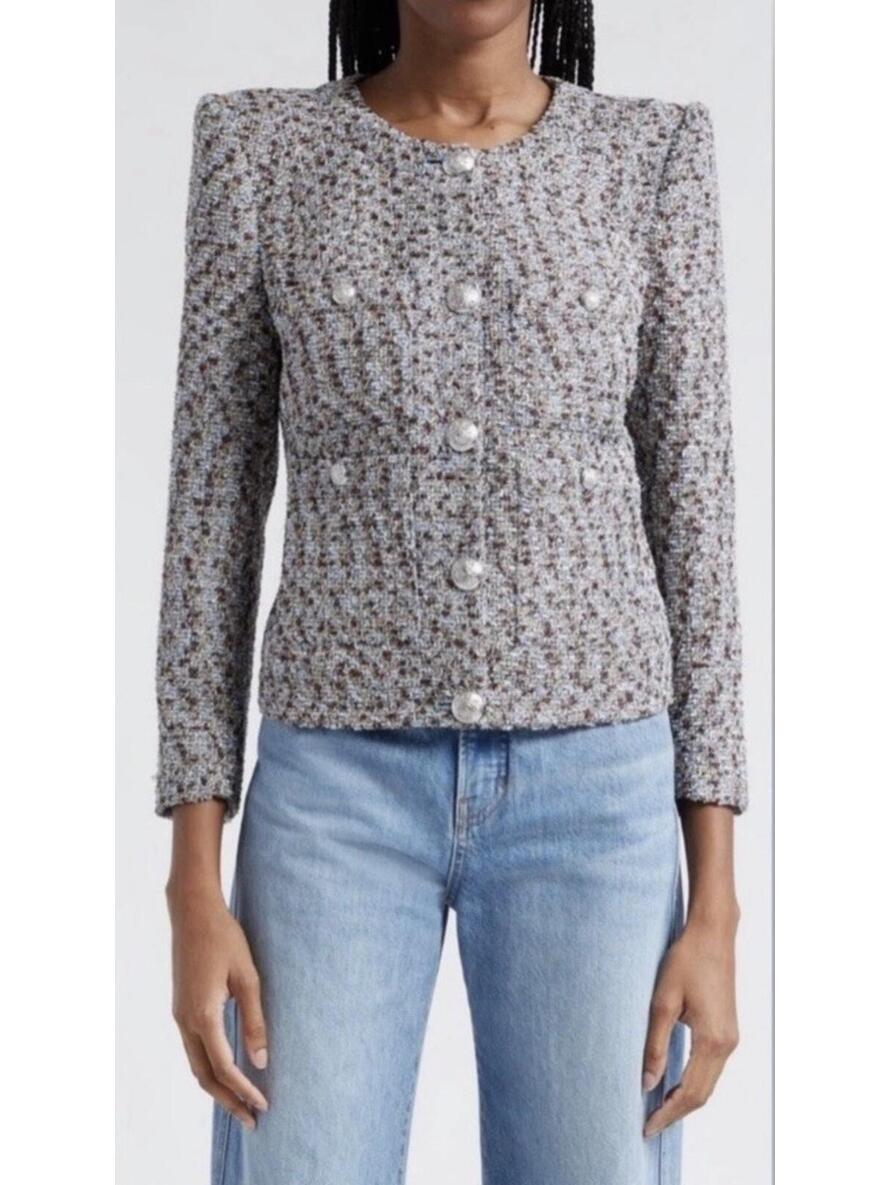 New Veronica Beard Ferazia Metallic Tweed Jacket In Silver Multi Sz 8 $698